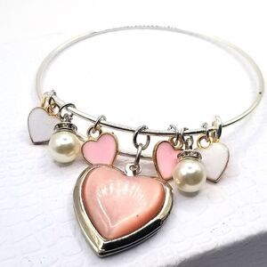 Silver toned bangle cuff love/ valentine's inspired Adustible locket bracelet.